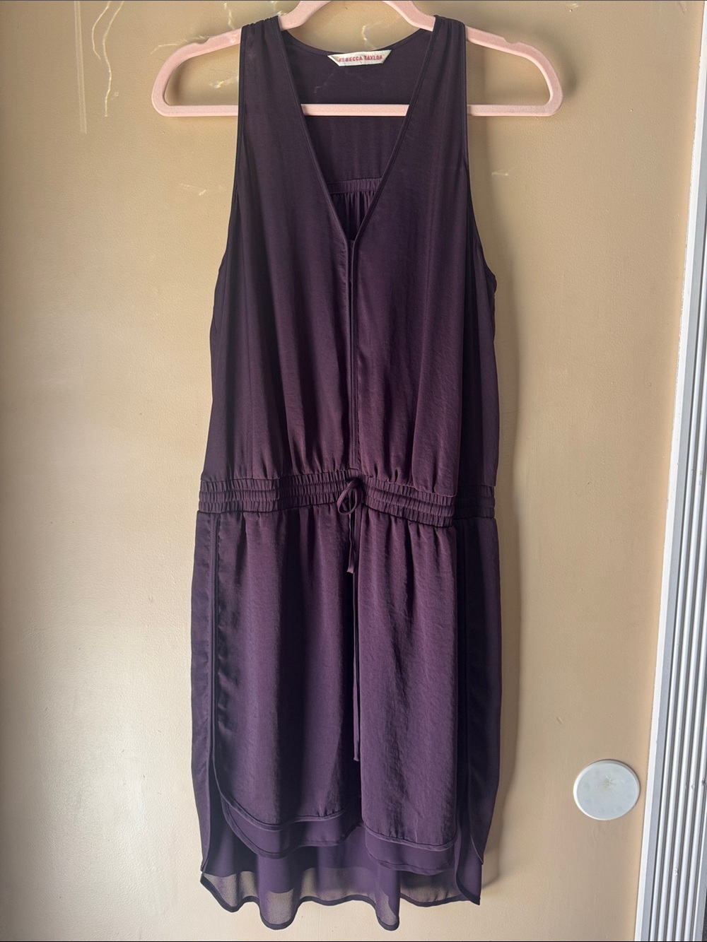 Rebecca Taylor Plum V-Neck Sleeveless Drawstring Midi Dress